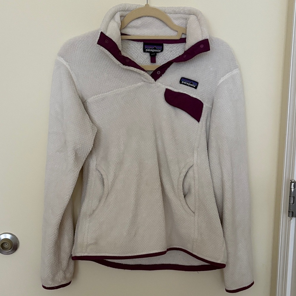 Patagonia Cream and Purple Teddy Jacket